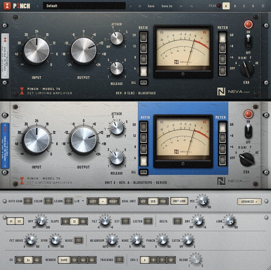 Two PINCH-76 units in one rack: unit 1 in Rev D (LN), unit 2 in Rev A