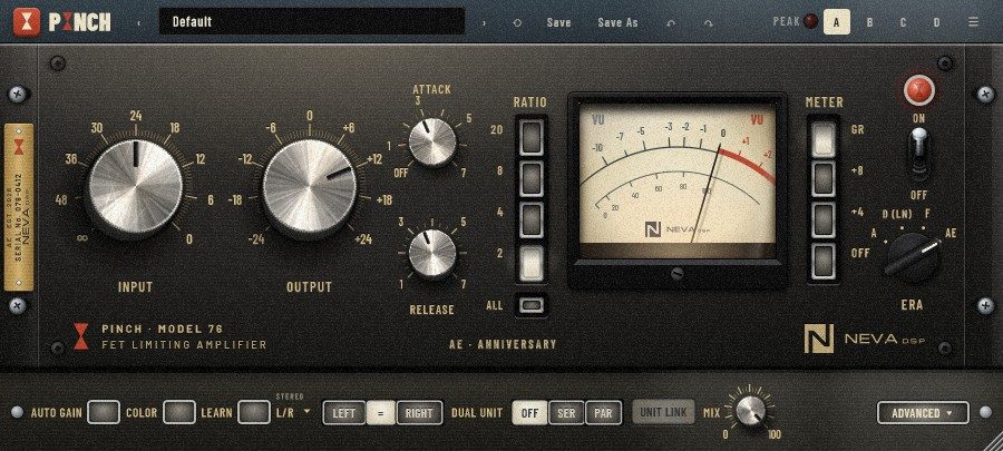PINCH-76 in AE: dark graphite faceplate with gold lettering