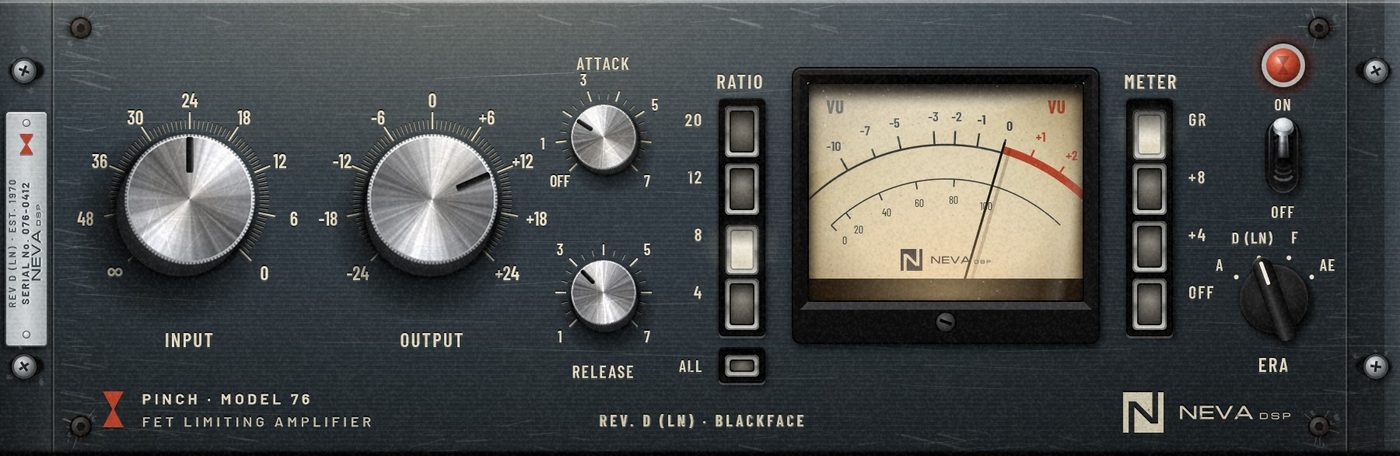 PINCH-76 set for bass DI: Rev D (LN), ratio 8, ATTACK 2, RELEASE 3